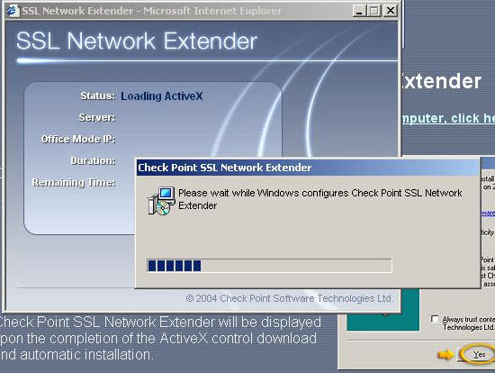 בסיום הפעולה יופיע החלון Check Point SSL Network Extender