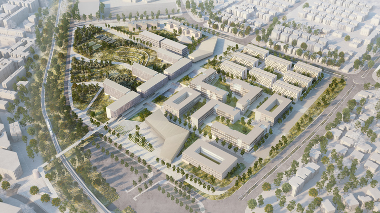 artist's rendering of the north campus in arial view